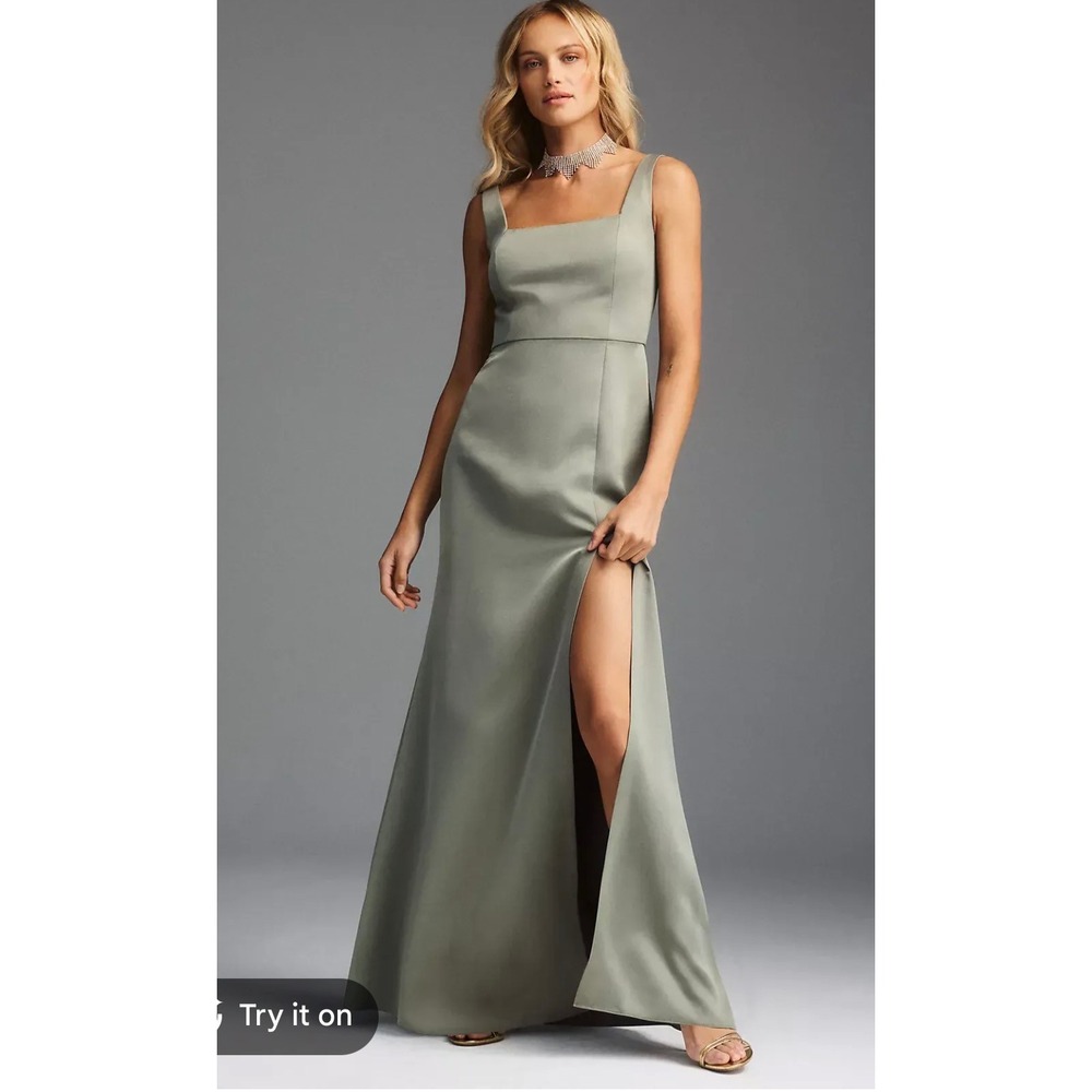 Anthropologie‎ BHLDN Dark Gray Square Neck Formal Gown Size 4